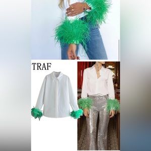 Zara FW21 Cotton Poplin Shirt with Feathers NWT Size M